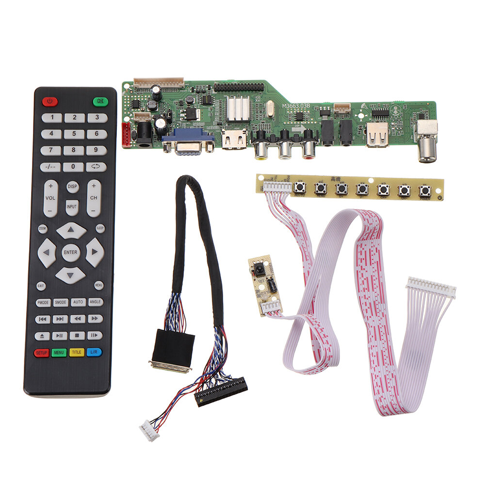 Elecbee 数字信号 M3663.03B DVB-T2 通用液晶电视控制器驱动板 TV/PC/VGA/HDMI/USB+7 Key Button+2ch 6bit 40pins LVDS Cable