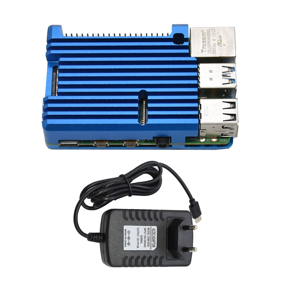 Elecbee 4G RAM Raspberry Pi 4 موديل B اللوحة الرئيسية + مصدر طاقة 5 فولت 3 أمبير قابس الاتحاد الأوروبي + أسود / أحمر / ذهبي / فضي / أزرق / رمادي حافظة واقية مصنوعة من سبائك الألومنيوم باستخدام الحاسب الآلي  Red