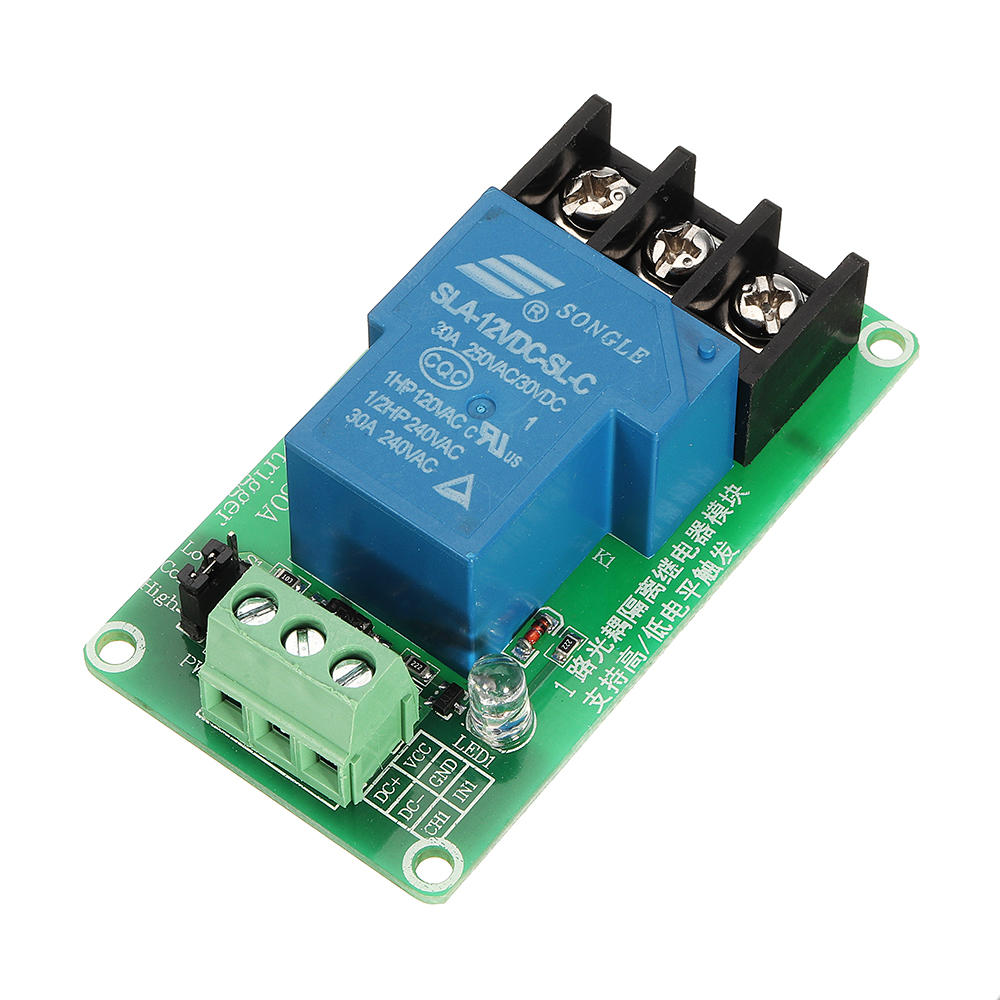 Elecbee 12V 30A Relay Module, 1 Channel, Optocoupler Isolation, High/Low Trigger for Automation Control