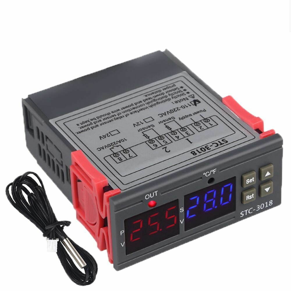 Elecbee STC-3018 12V / 24V / 220V Digital Temperature Controller C/F Thermostat Relay 10A Heating/Cooling Thermoregulator