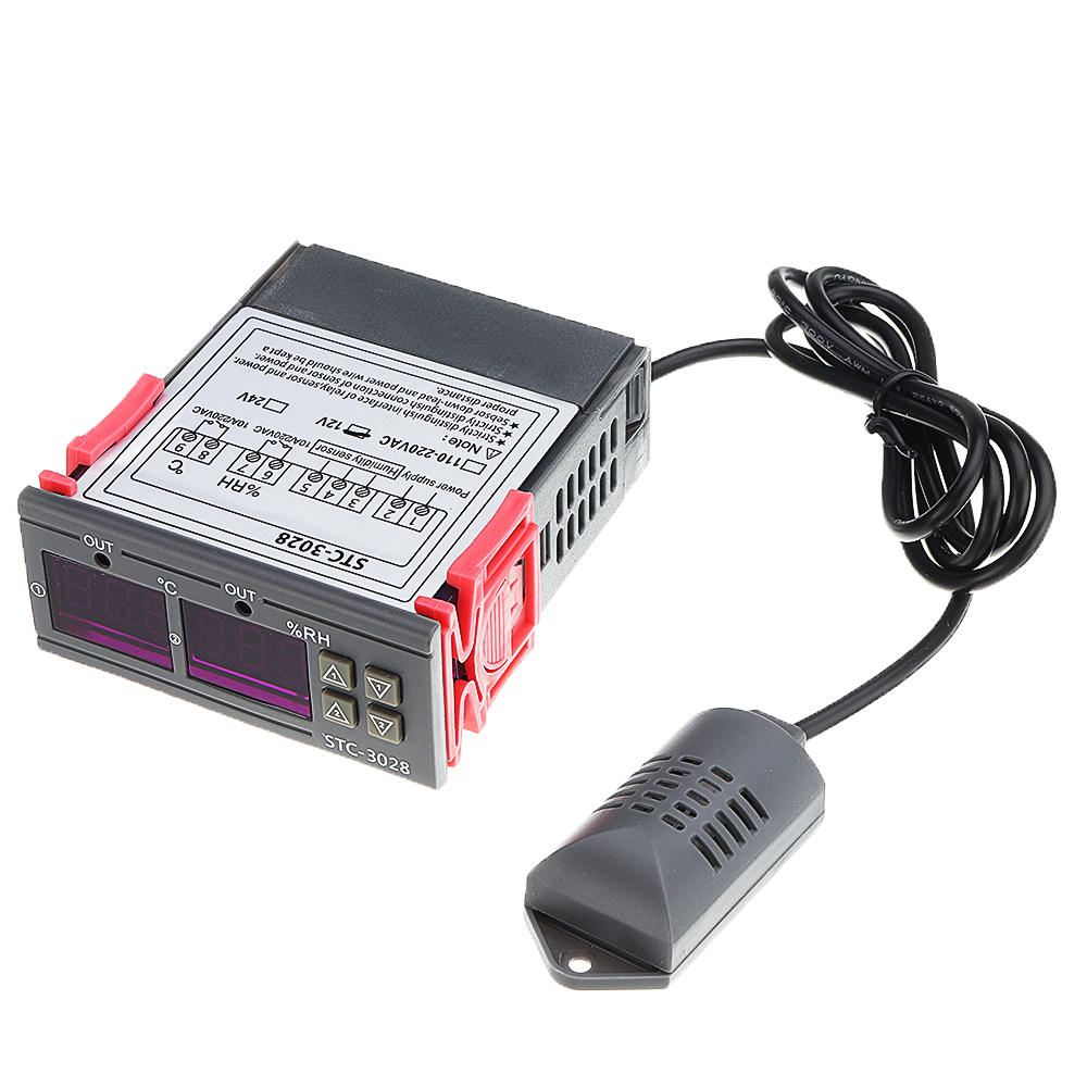 Elecbee STC-3028 12V 24V DC 10A 数字温湿度计温控器液晶显示温度调节器