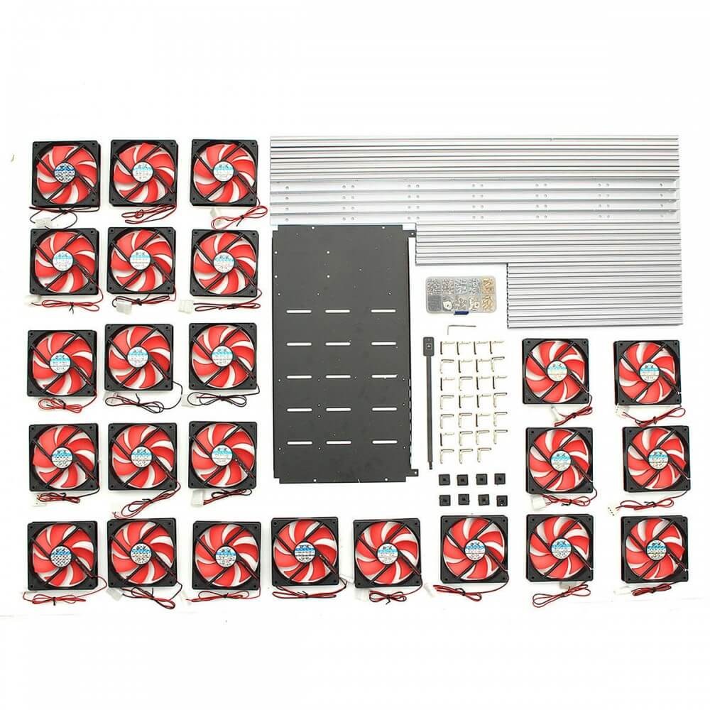 Elecbee 16 GPU Mining Frame Steel CaseWith 24 LED Fans For ETH ZEC/BTB With 24pcs Fans