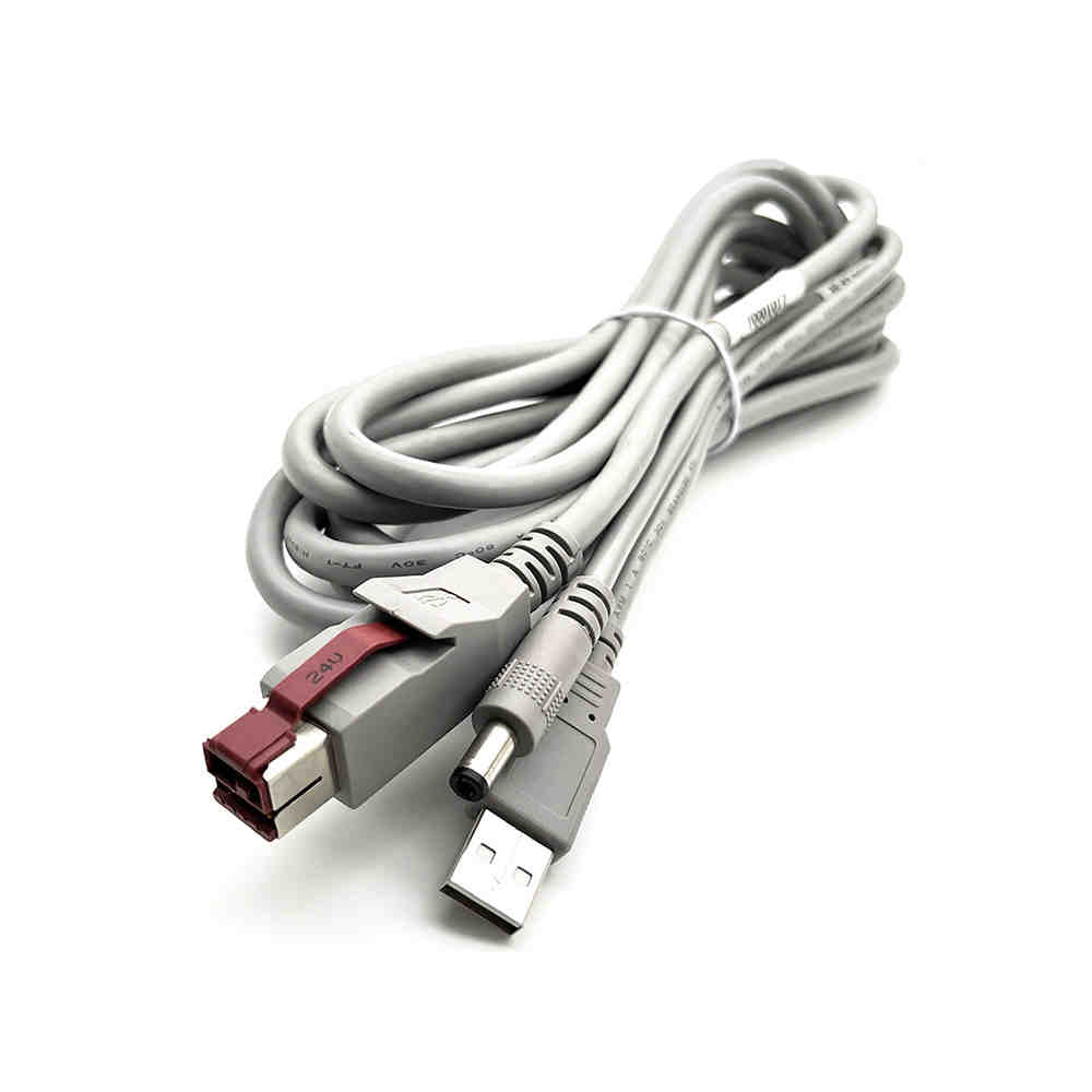 Elecbee POS Terminal Data Cable POWERED USB 24V to USB2.0 to DC5.5 Beige PVC Coating