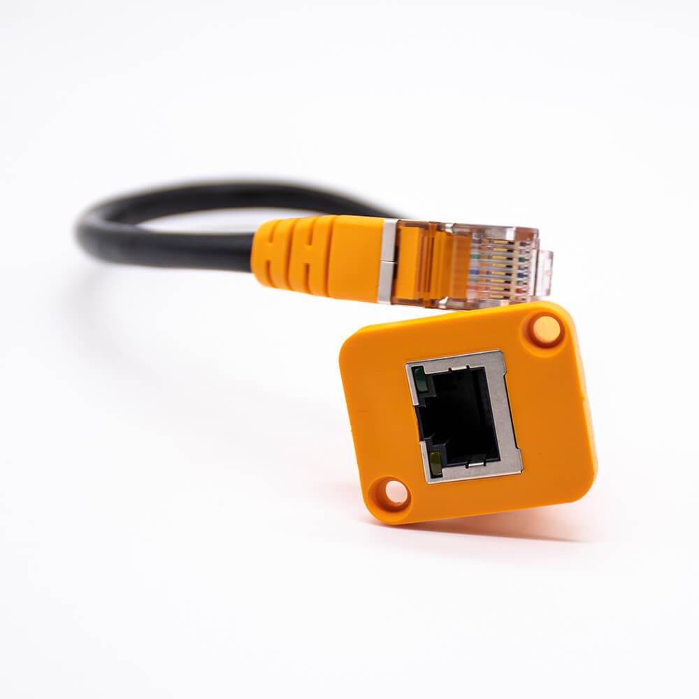 Elecbee Cat5 RJ45 Network Cable Extender Connector Panel Mount Female to Male Extension Cable 30CM Orange Color