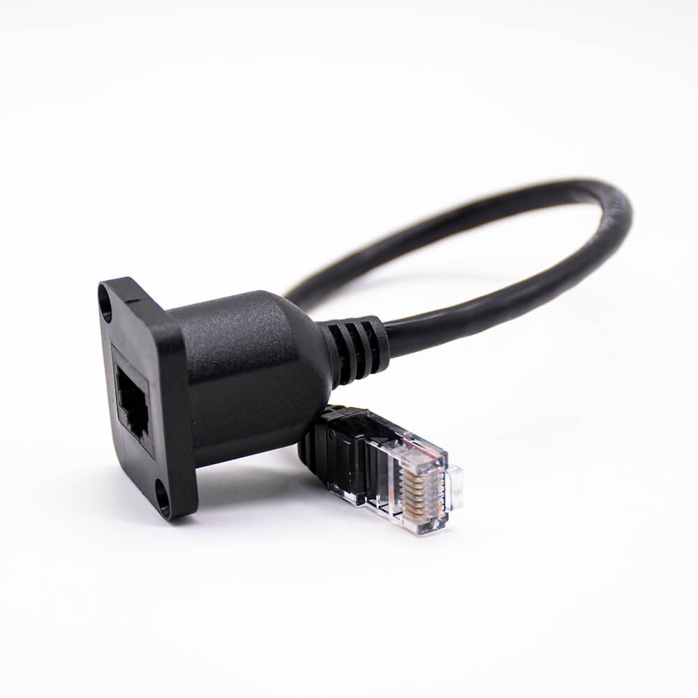Elecbee RJ45 Panel Mount Extension Cable Ethernet 30CM Black Female to Male Connector
