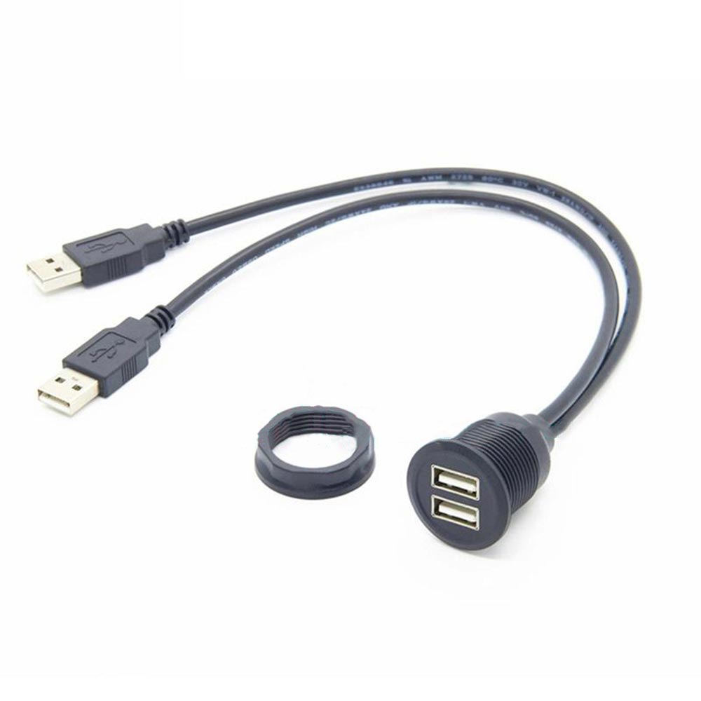 Elecbee Dual USB 2.0 Extension Flush Dash Panel Mount for Car Boat Motorcycle High Data Transmission Charging Extension Cable 50CM