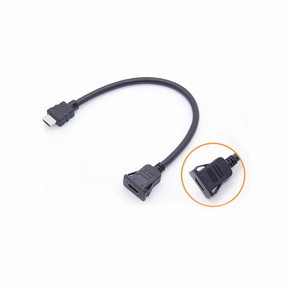 Elecbee Snap-In Panel Mount High Definition Multimedia Interface 2.0 Male to Female Extension Cable Buckle Square Dashboard Flush Embedd 30CM