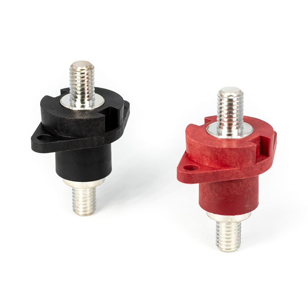 Elecbee Straight Panel Mount 2 Hole Flange Black and Red High Current Copper Terminal 200A 1PCS