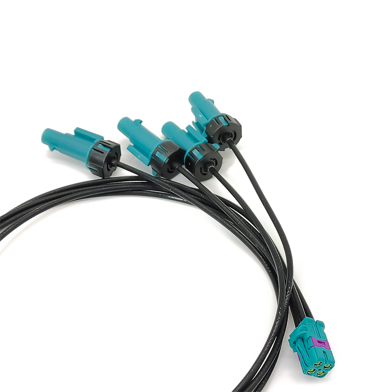 Elecbee FAKRA Z Waterproof Straight Male Plug Upgraded Four Ports to Mini 4 in 1 Vehicle LVDS Cable Adapter RF Coaxial Extension 50CM RG316 Rosenberger