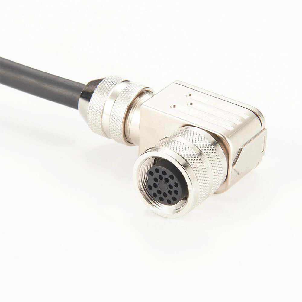 Elecbee M16 Connector 19 Pin Female Field Wireable Connector Right Angled with 3 Meter Single End Cable