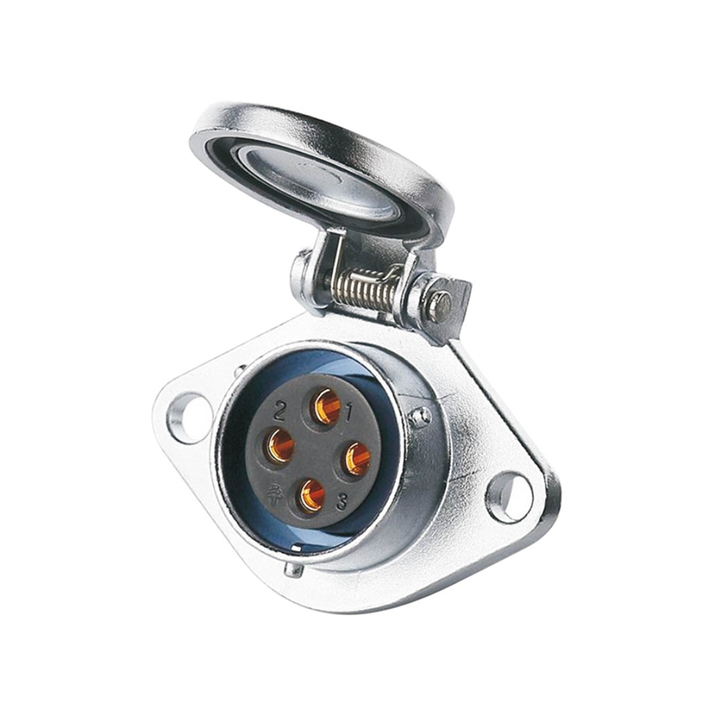 Elecbee YA-20 power connector M20 4-pin female chassis 2-hole flange with automatic cap 500 V 20 A IP65