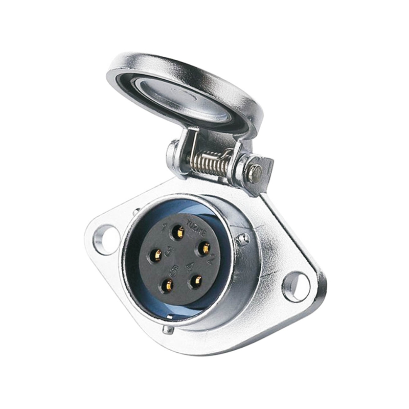 Elecbee YA-20 multicore connector M20 5-pin female chassis square with automatic cap 400 V 12 A IP65