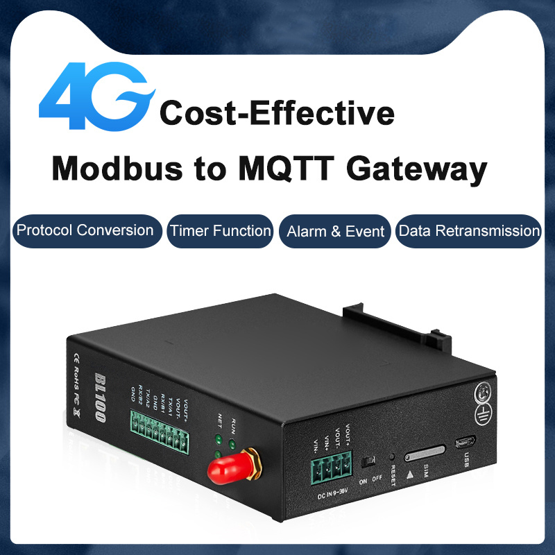 Elecbee Modbus RTU 至 MQTT 转换器 4G LTE 蜂窝工业物联网网关，适用于 RS485 RS232 智能电表 数据记录器 串口转 4G EB-BL100