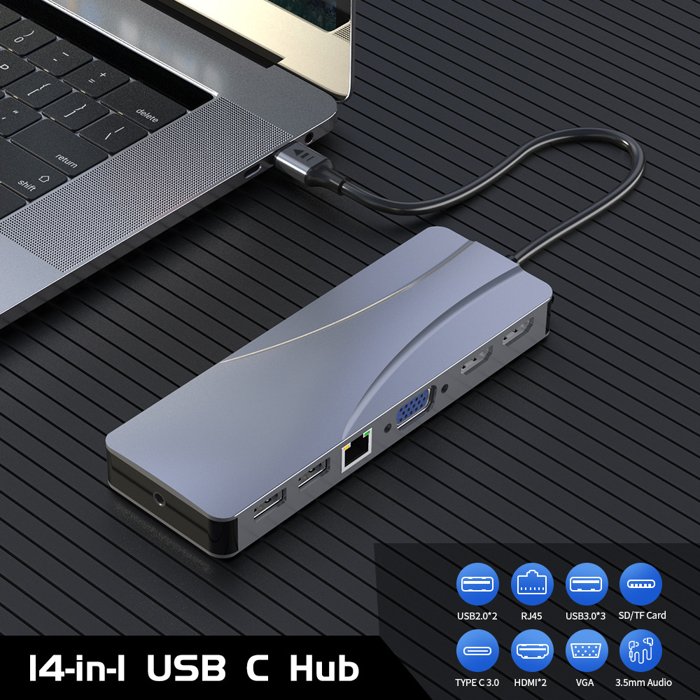 Elecbee Rocketek/type-c拓扩展坞60W PD+多媒体接口+VGA USB C HUB扩展器