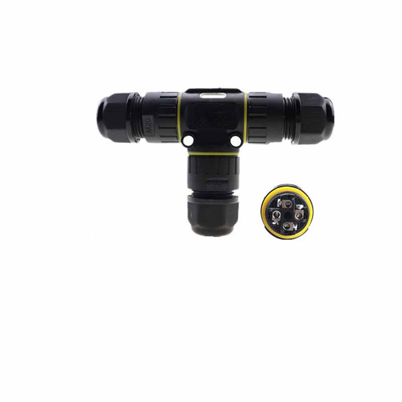 Elecbee T Shape Cable Terminal Block Junction Box Outdoor Lighting Electric Connection Box M20T 4 Pin Waterproof Connector 4 Pin