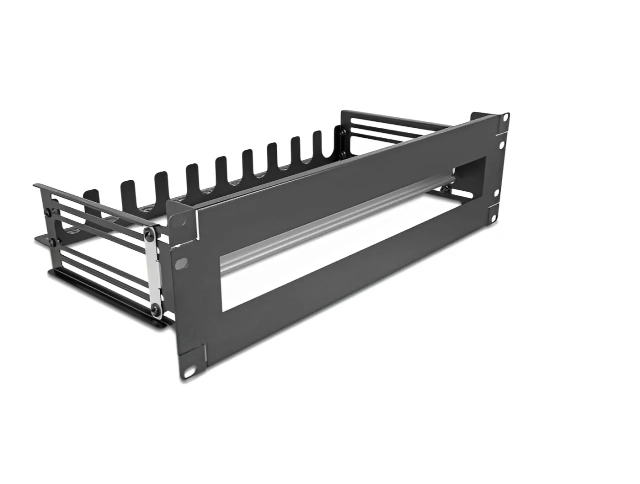 Disjoncteur électrique à 19 pouces avec couvercle, détension de contrainte de câble et rail DIN réglable en profondeur 3U métal noir