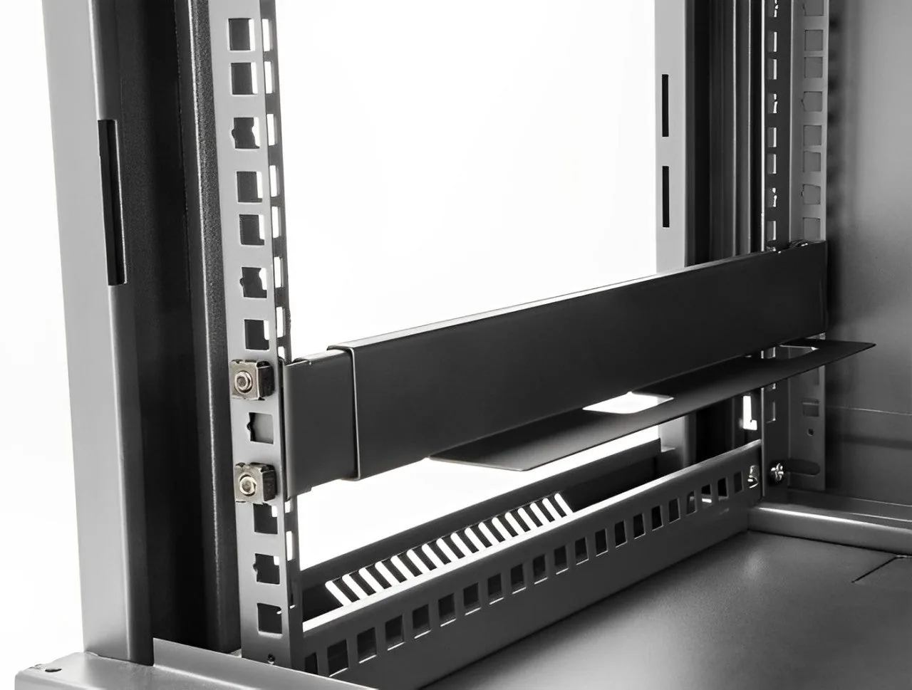 Elecbee 19″ Mounting bracket adjustable length 368 - 600 mm for network cabinet 1U 2 pieces