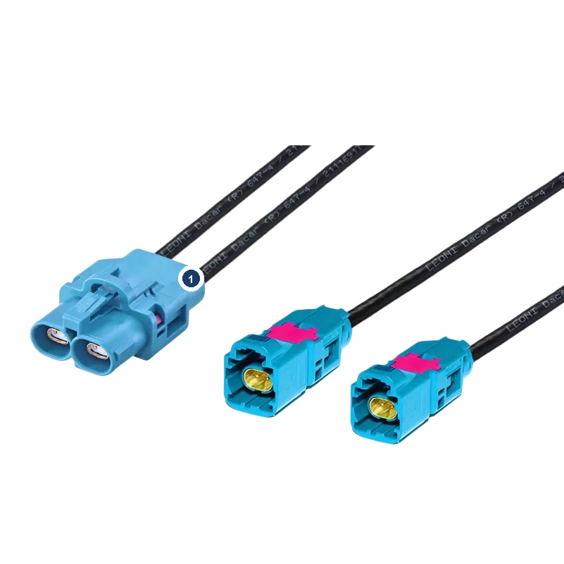 Elecbee H-MTD Dual Port Jack E6K10B-1BZZ5-Z to Single Plug E6S10A-1BZZ5-Z *2 Automotive Ethernet Cable Assembly with 1M DACAR 647-4 Wire 100Ω Shielded Twisted Pair Cable