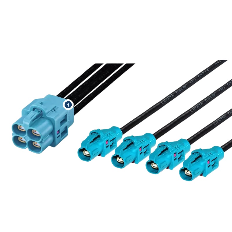 Elecbee H-MTD Quad Jack <span class="highlight">E6K10D</span>-1CAZ5-Z to Single Jack E6K10A-1CAZ5-Z *4 Automotive Ethernet Cable Assembly with 2M GG 2Speed 251 Wire 100Ω Shielded Twisted Pair Cable