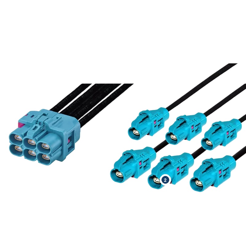 Elecbee H-MTD Six Jack E6K10F-1CAZ5-Z to Single Jack E6K10A-1CAZ5-Z *6 Automotive Ethernet Cable Assembly with 1M GG 2Speed 251 Wire 100Ω Shielded Twisted Pair Cable