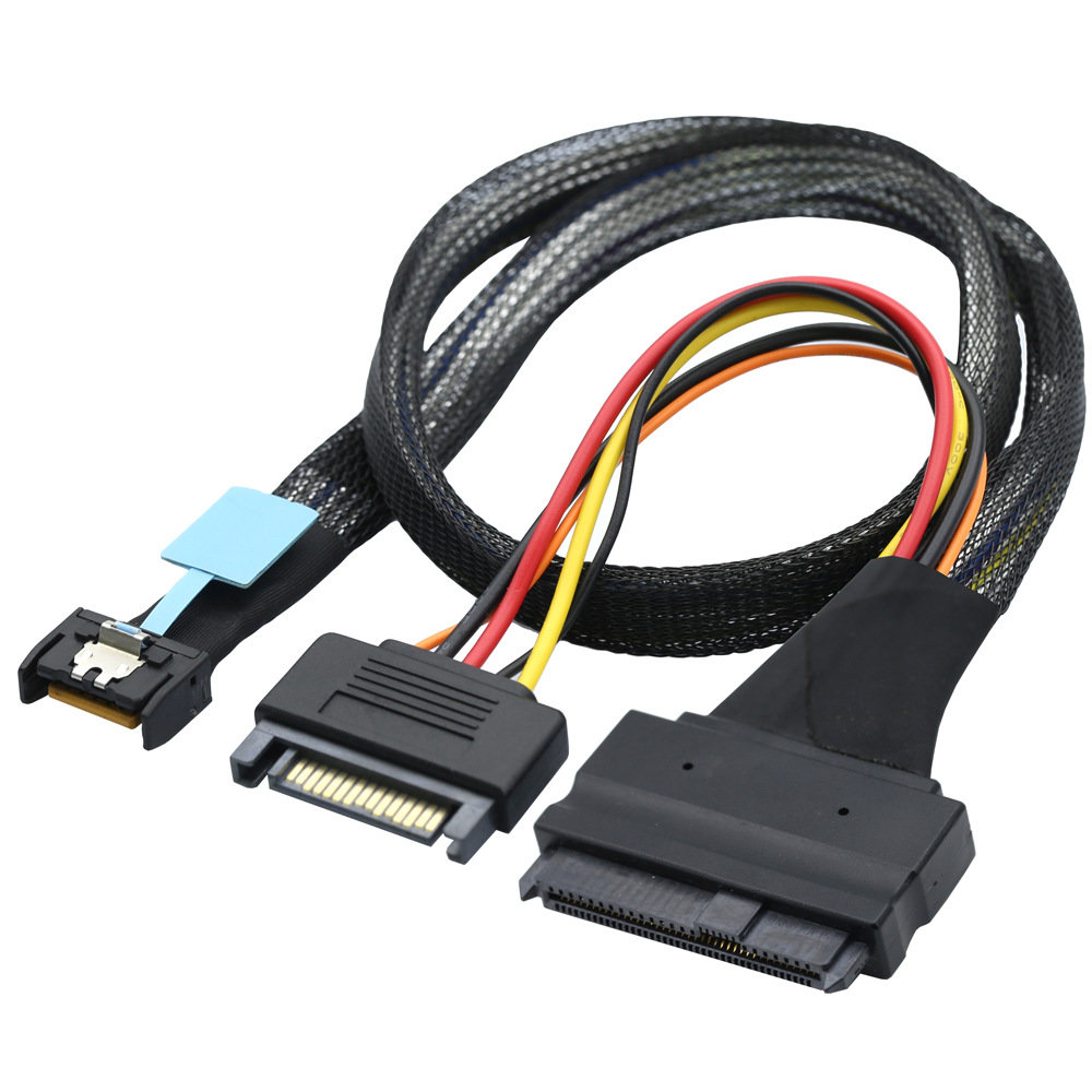 Elecbee MCIO 4i Straight Male 38 Pin to U.2 + SATA Straight Female + Male 68 Pin, 15 Pin Adapter Cable 50cm
