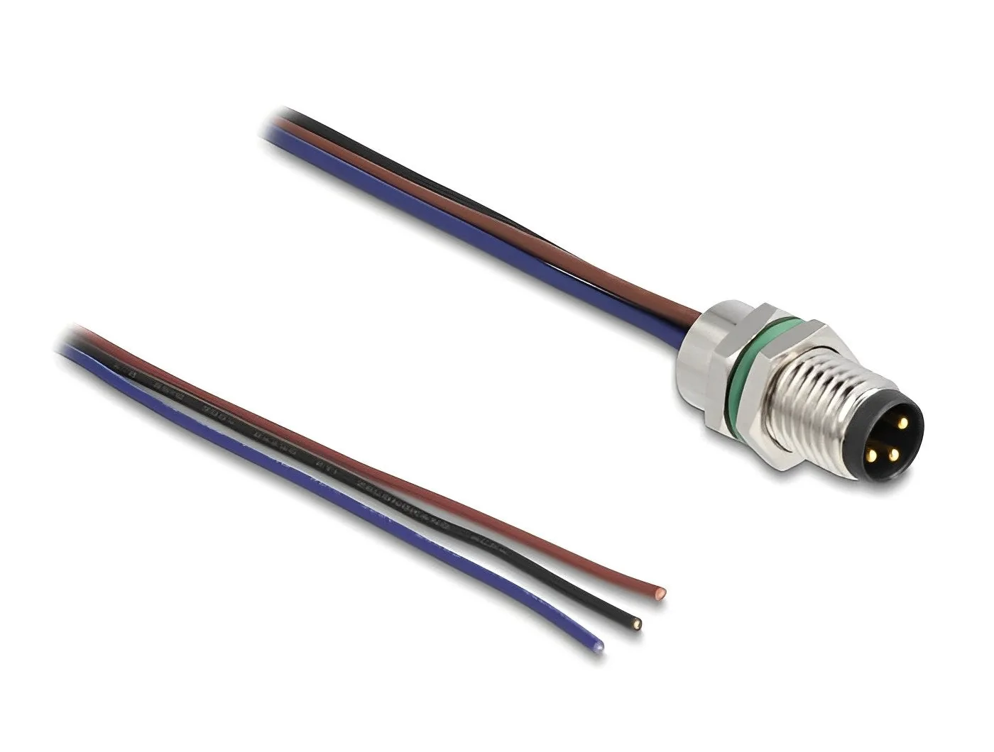 Elecbee M8 cable de montaje de paneles A-codificado 3 pin masculino para panel con extremos de cable abiertos montaje frontal 0.5 m