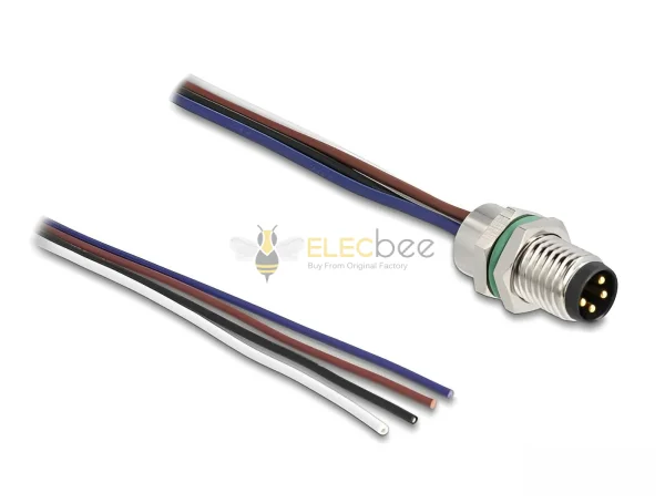 Élecbee M8 câble monté sur panneau A Code A 4 broches mâle pour panneau avec extrémités de câble ouverte Montage avant 0,5 m
