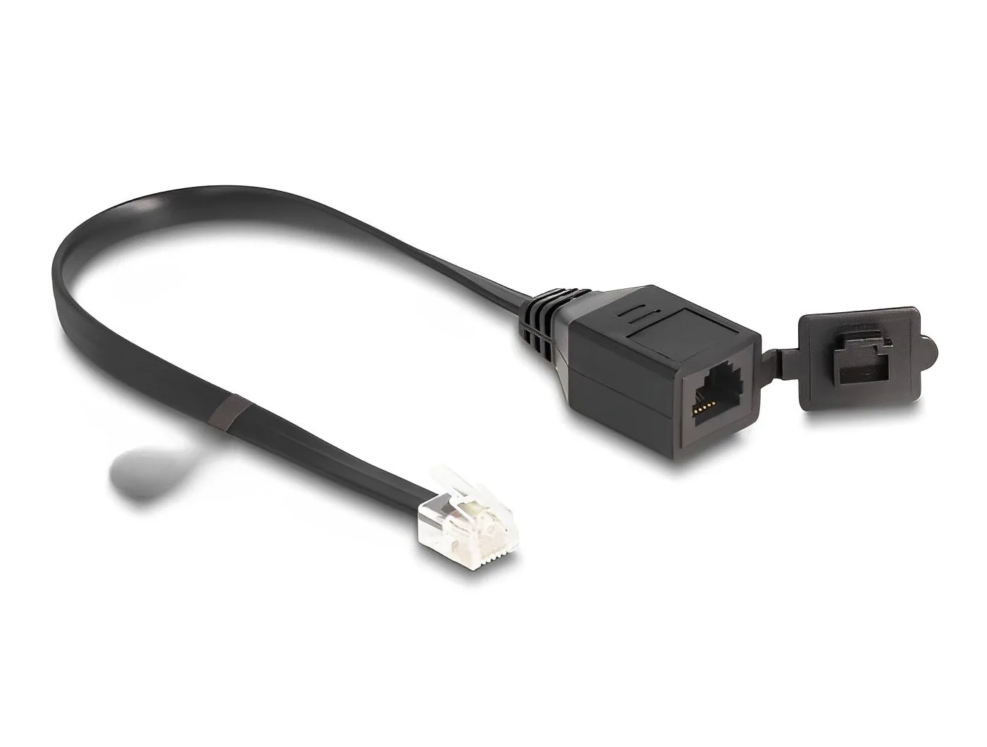 Elecbee Cable RJ12 plug to RJ12 jack with protective cap 20 cm black