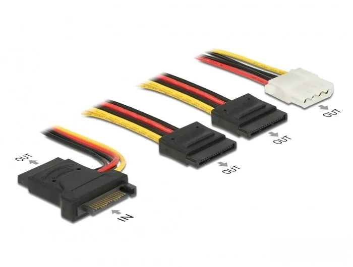 Elecbee Power Cable SATA 15 pin plug > 3 x SATA receptacle + 1 x 4 pin female 20 cm (PCB)