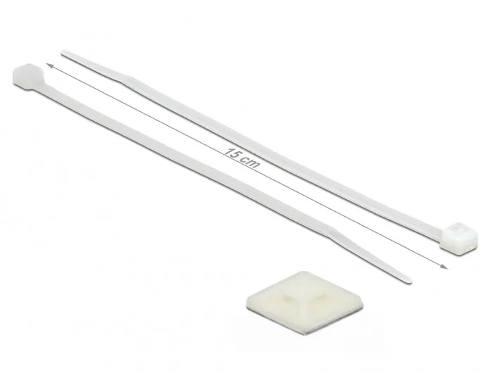 Elecbee Cable Tie Mount 25 x 25 mm with Cable Tie L 150 x W 3.6 mm white