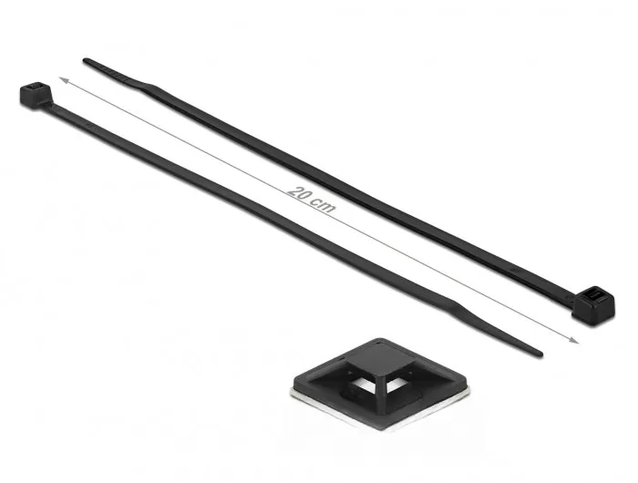 Elecbee Cable Tie Mount 30 x 30 mm with Cable Tie L 200 x W 4.8 mm black