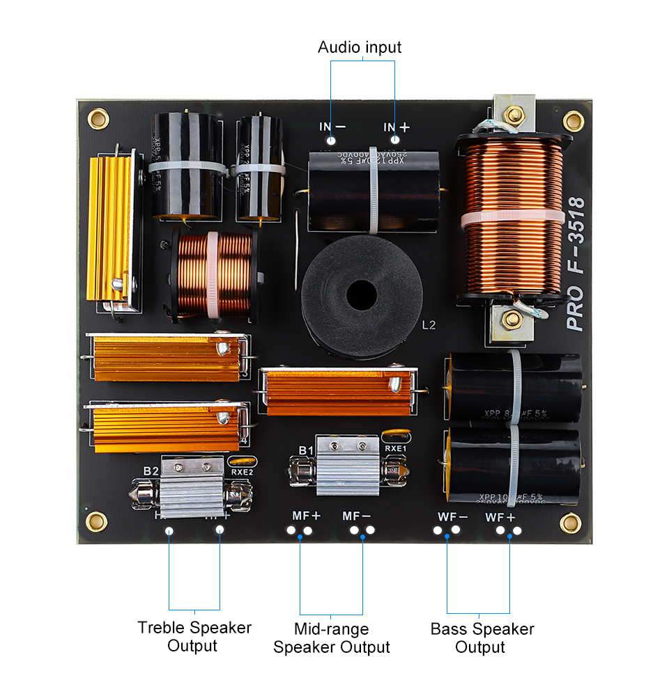 Elecbee 3 Ways Audio Speaker Crossover Treble+Midrange+Bass Hifi Professional Frequency Divider for 15-18 Inch KTV Speakers