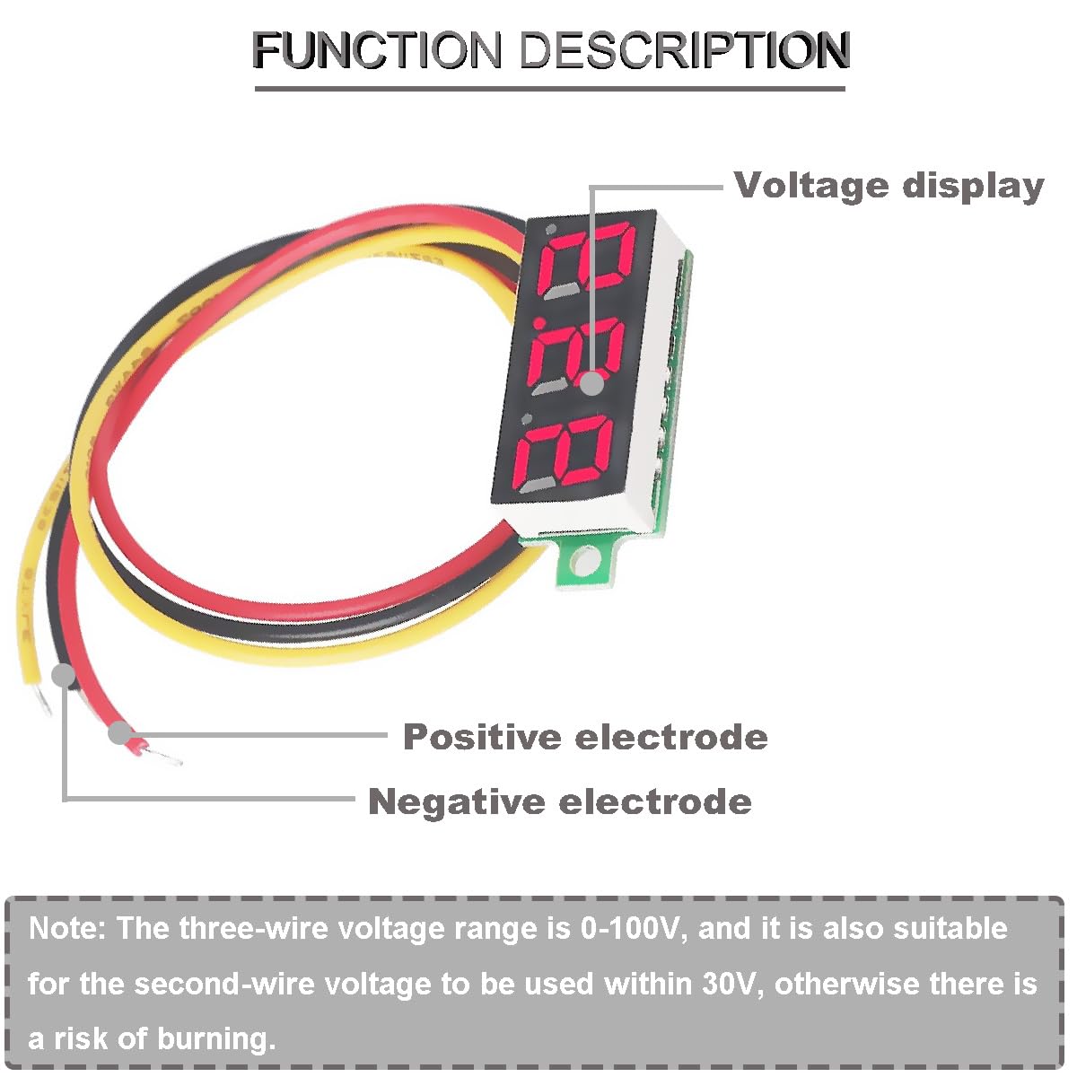 Elecbee 3 pcs DC Voltage Display 0.28inch 3 Wire LED Display Red Panel Mini Digital Voltmeter DC 0-100V Voltmeter Tester Meter with Crimp Terminal