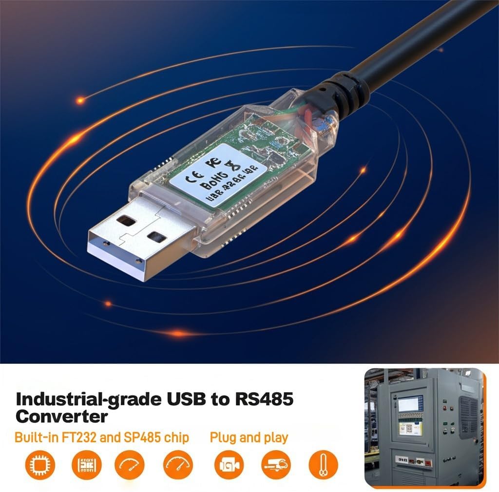 Elecbee USB RS485-WE-5000-BT Serial Adapter Cable, USB to RS-485 Converter with 6 Wire End, Built-in FT232 IC, 1 Meter Length