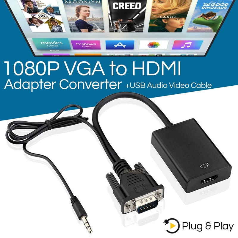 Elecbee 20pcs 1080P VGA to HDMI + USB Audio Video Cable Adapter Converter - Portable Adapter for Laptop PC DVD to HD TV