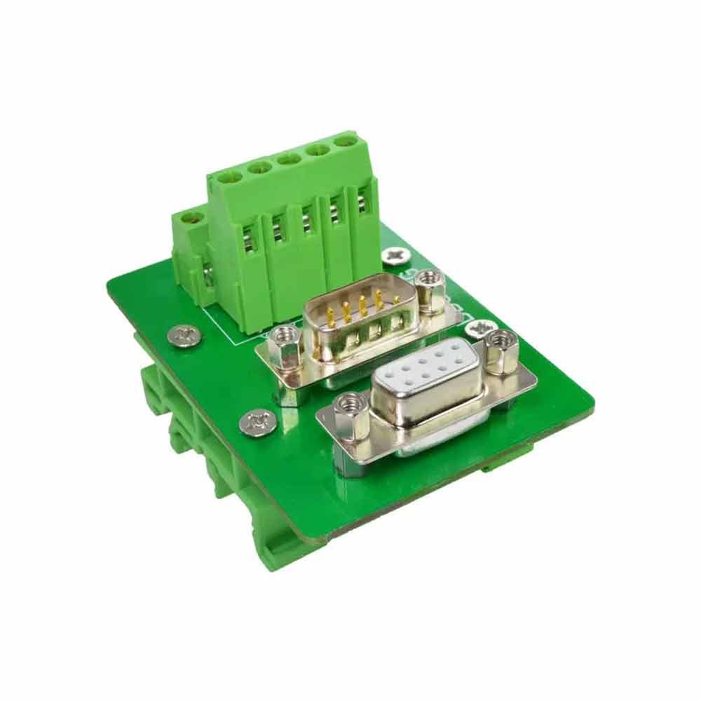 Elecbee DB9 Double Ended Terminal Block with Solderless Terminal Block Dual Head DP9 Welded Plate Male to Female Relay Adapter Board with DR9 Extension Line Terminal DB9 Double Ended Terminal Block with Simple Bracket