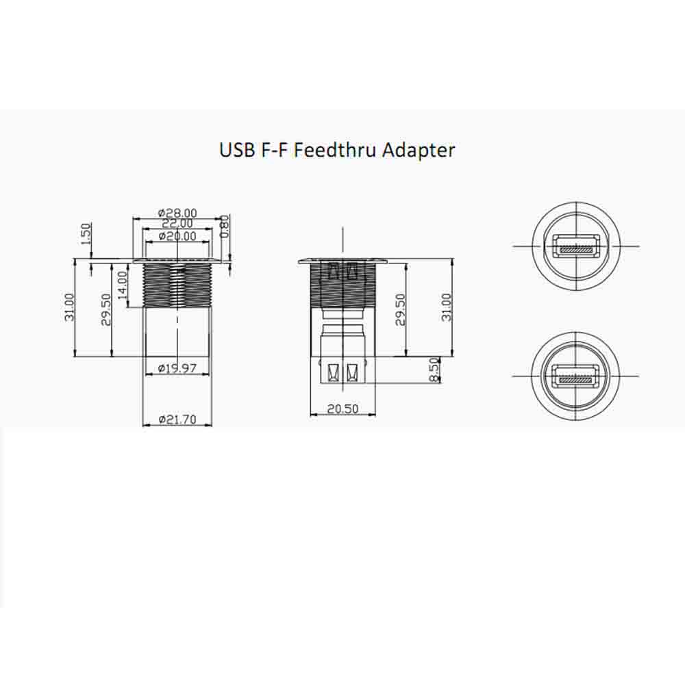 Elecbee USB A Jack Adapter Panel Connector with M22 Thread for Front Installation Secure Front Panel USB Connectivity