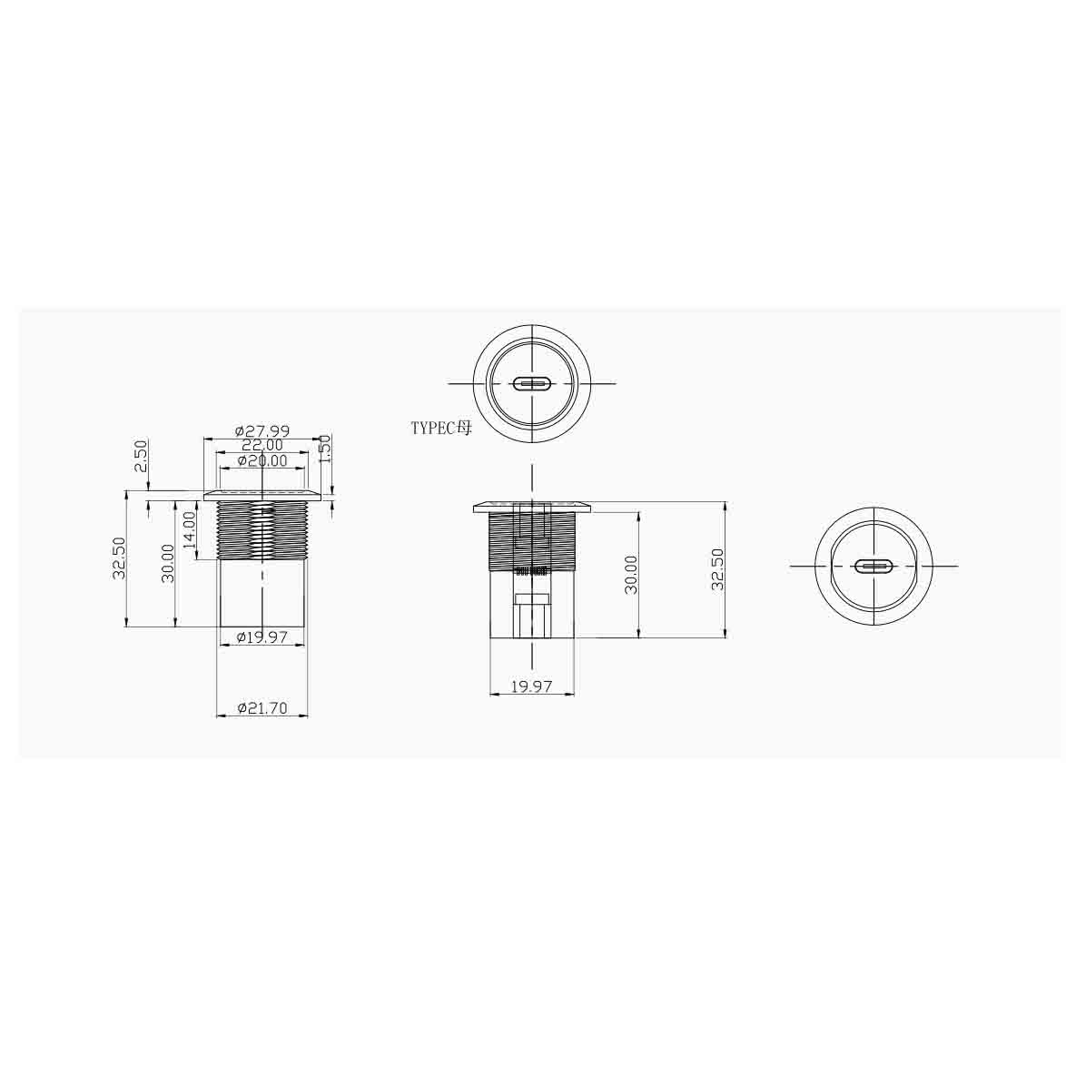Elecbee USB C Jack to USB C Jack Round Panel Mount Coupler Adapter USB Connection