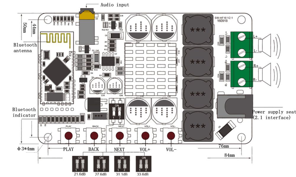 5Pcs-50W50W-TDA7492-CSR8635-Wireless-bluetooth-40-Audio-Receiver-Amplifier-Board-NE5532-Preamp-1342640