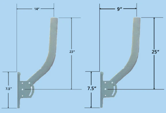 Dimension measurements upon adjustment of the pipe on the wall mount.
