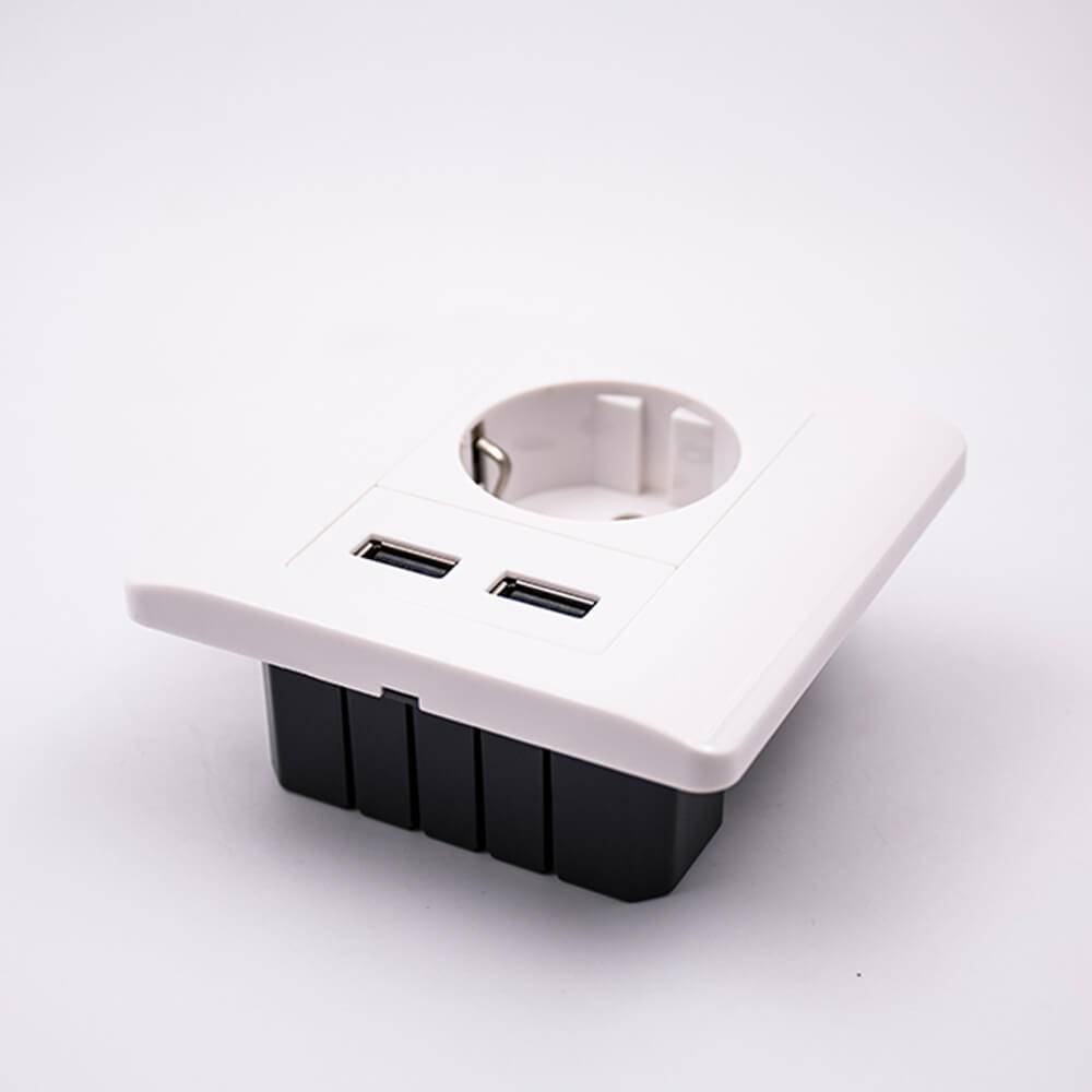 Elecbee Panel Mount Mains Socket Dual USB Port White Plastic Auto Parts