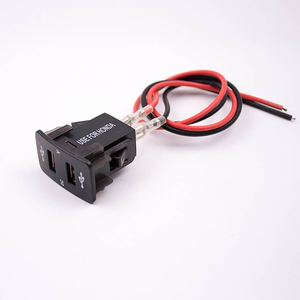 Elecbee USB Car Charger Cable Through Hole Dual Port Socket