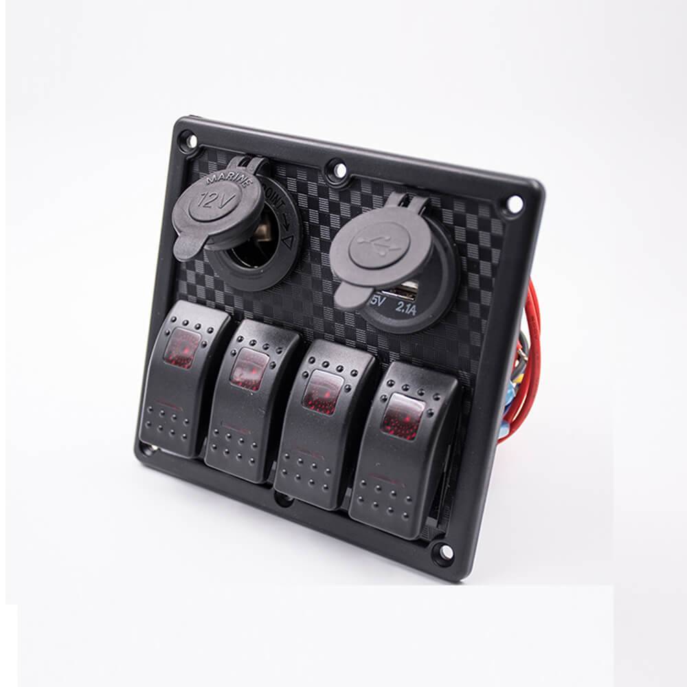Elecbee Rocker Switch Panel With USB 4-position Double USB Voltmeter Cigarette Lighter