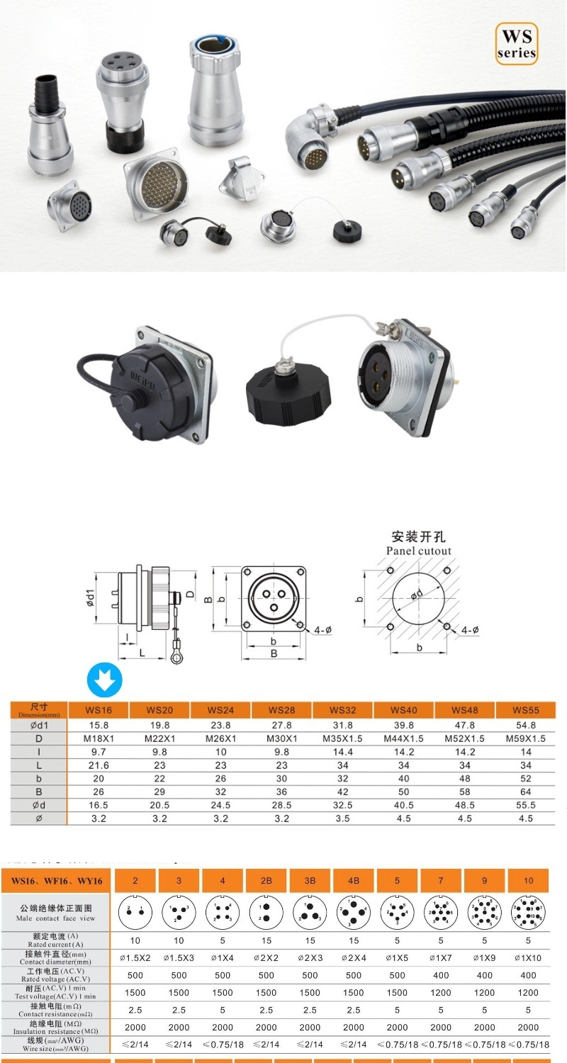 Metal Aviation Connector WS Series plug With PVC Sleeve WS16K2TQ Straight 2pin Female plug