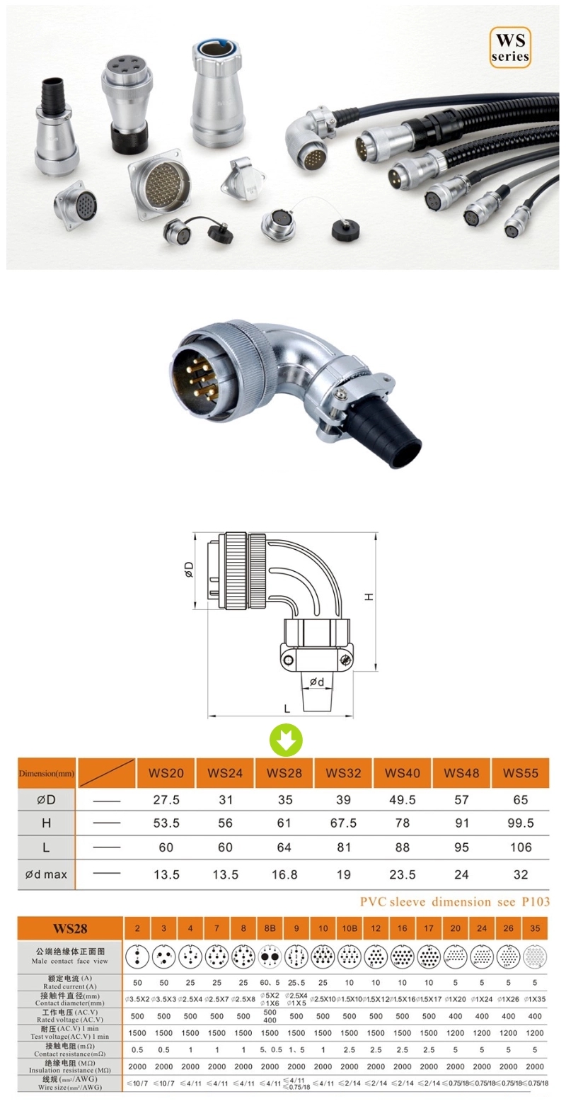 Metal Aviation Connector WS Series Plug With clamping plates hose WS28J16TS Right Angled 16pin Male Plug