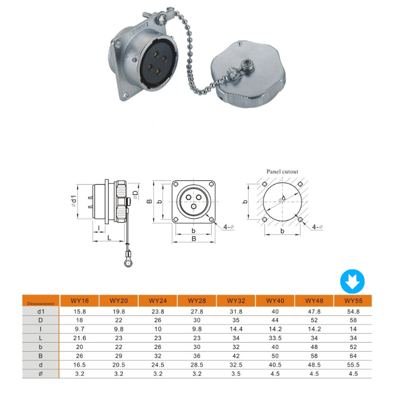 Elecbee Metal Aviation Connector WY Series Receptacle With 4 Hole Flange Straight 4pin Female Socket WY55K4Z