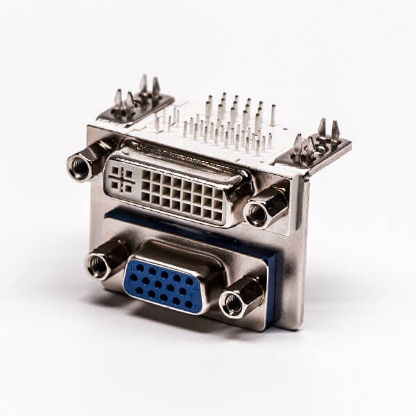 Elecbee DVI 24 1 Female to VGA Female 15 Pin Blue 90° Stacked Type for PCB Mount