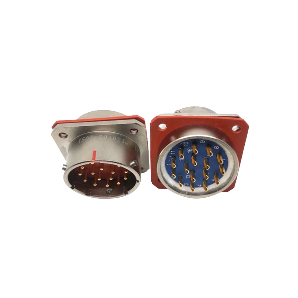 Elecbee Y50X-2016ZJ10 Flange Socket 20 Shell Size Bayonet Coupling Solder Cup 16 Pin Nickel Plating Male Socket