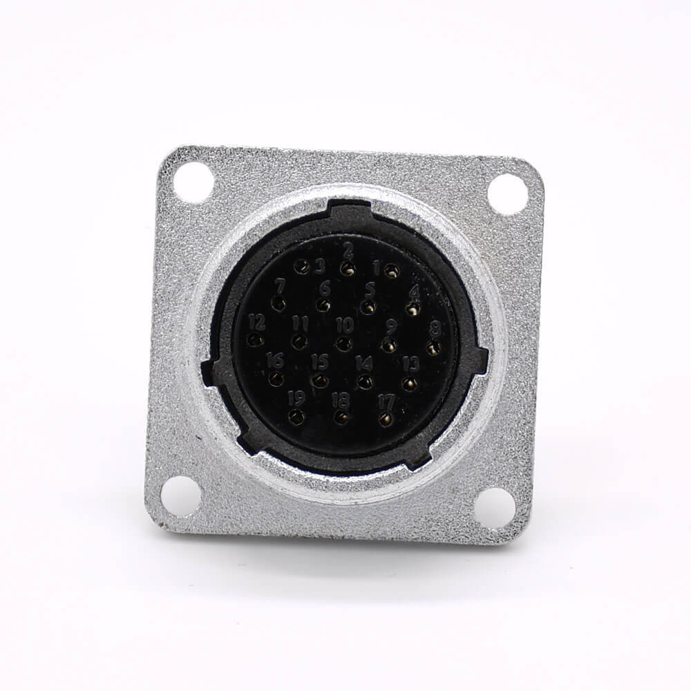 Elecbee Connector 19 Pin P24 Female Straight Socket Square 4 holes Flange Mounting Solder Cup for Cable