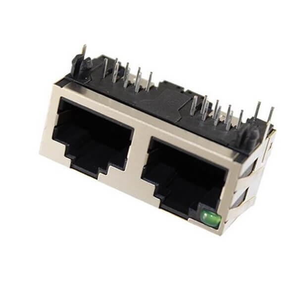 Elecbee Shield RJ45 Connector Modular Dual Port 1X2 8P8C Right Angled With Leds 20pcs